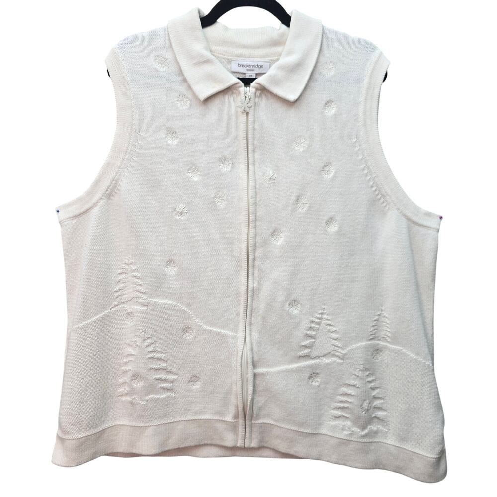Breckenridge Holiday Sweater Vest Womens 3X Ivory Full Zip Christmas Tree Snow